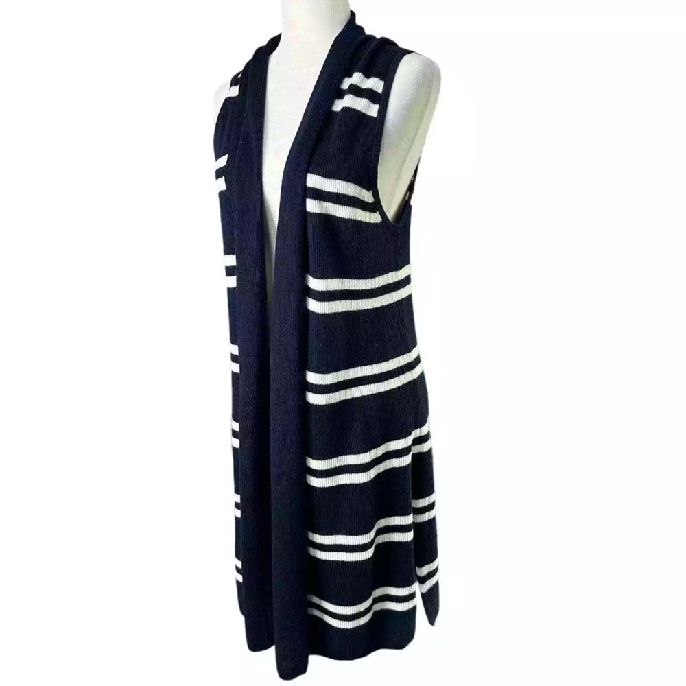 Talbots Navy and White Striped Sleeveless Cardigan Size Large - Picture 2 of 5
